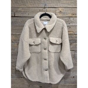 Women's Lush Cozy Cream Teddy Sherpa Jacket Size Medium Long Sleeve Pockets